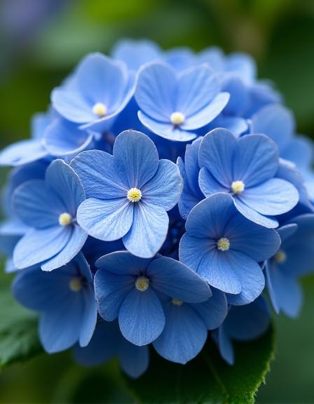 Close-up of a blue hydrangea blossom