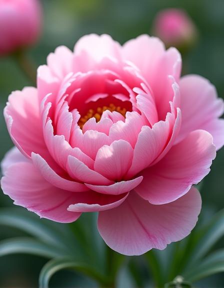 A lush pink peony flower in full bloom